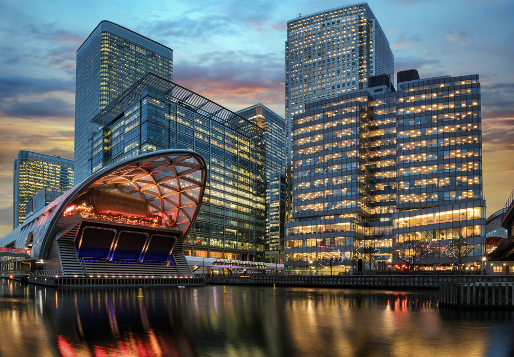 Modern properties in Canary Wharf, London